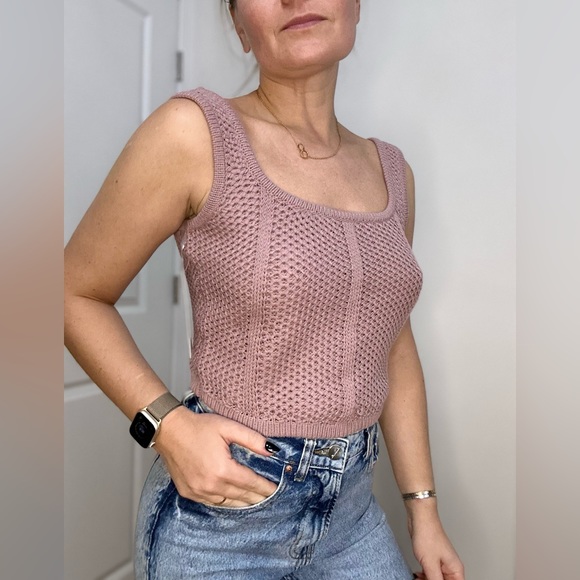 Corset Knit Square Neck Lace Up Back Top - Picture 3 of 7